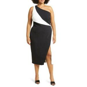 11 HONORE Womans Alexandra Colorblock One-Shoulder Dress In Black/White‎ SZ 16